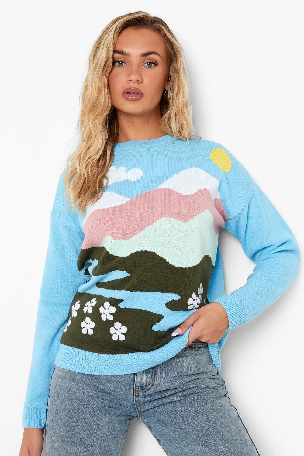 Scenic Print Cropped Sweater