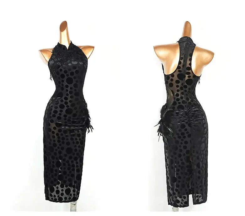 Seductive Feathers Black Latin Dress | ADL17