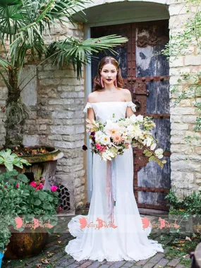 Simple Off White Off Shoulder Boho Wedding Dresses,DB0139