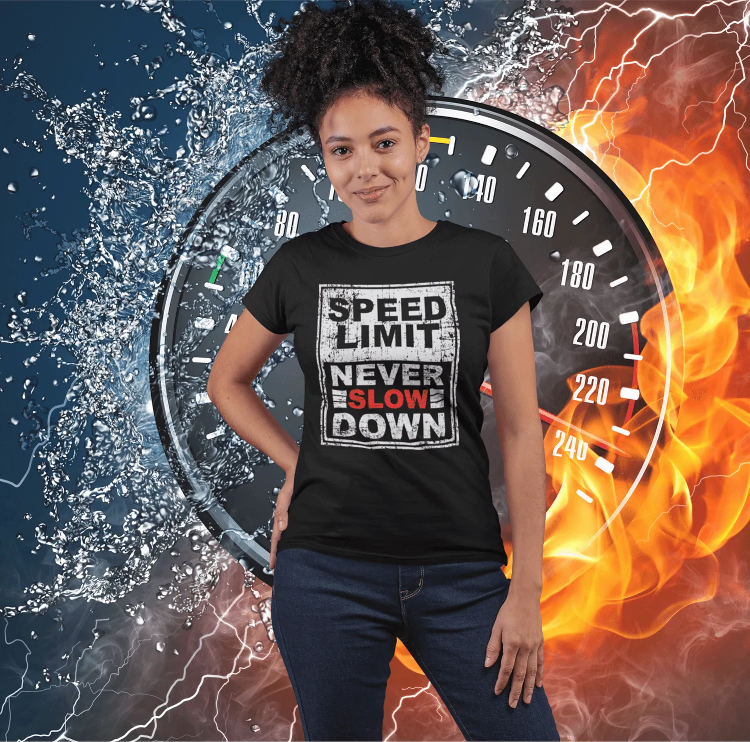 Speed Limit- Never Slow Down - Grunge Effect T-shirt & Hoodie