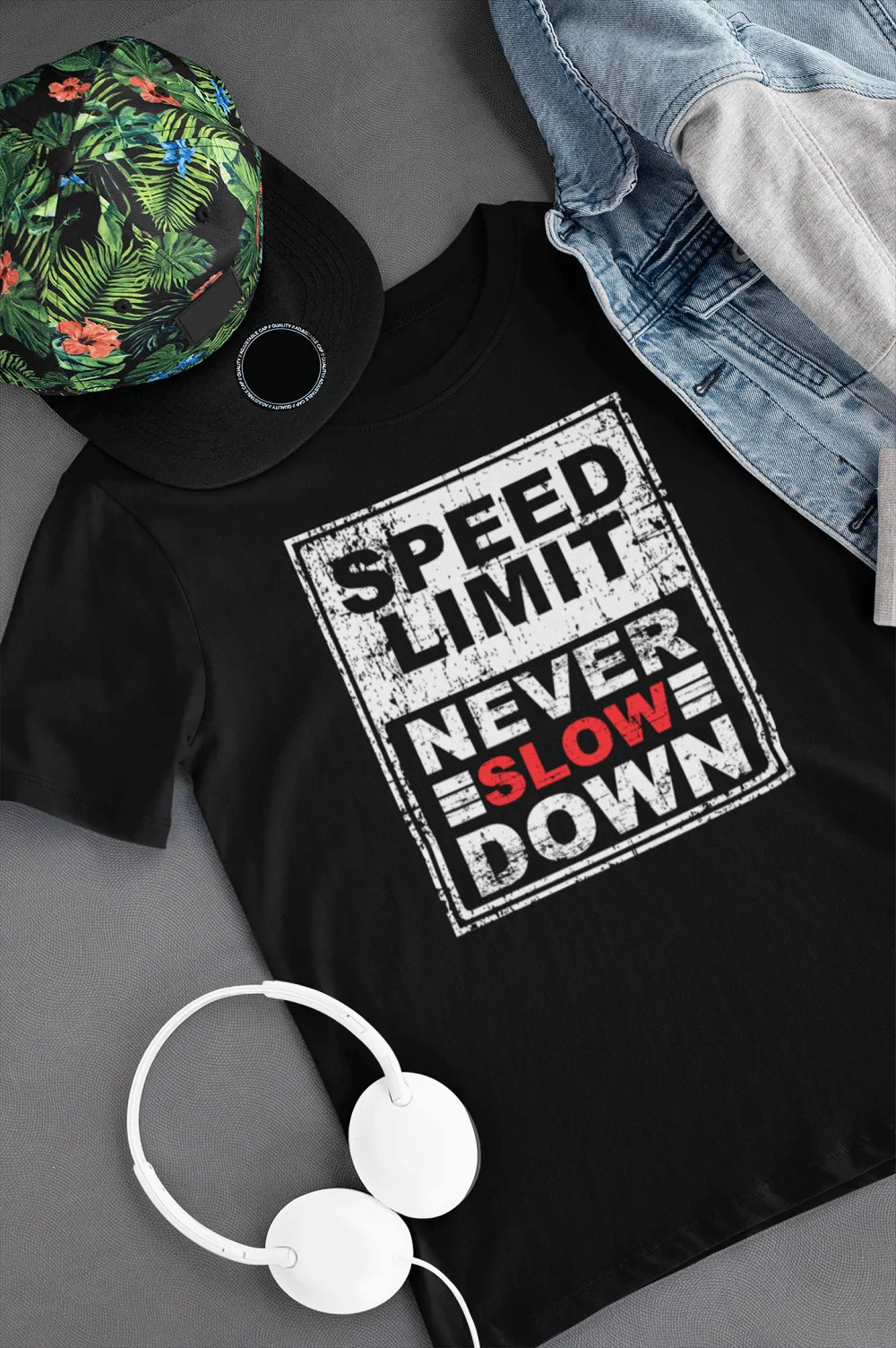 Speed Limit- Never Slow Down - Grunge Effect T-shirt & Hoodie