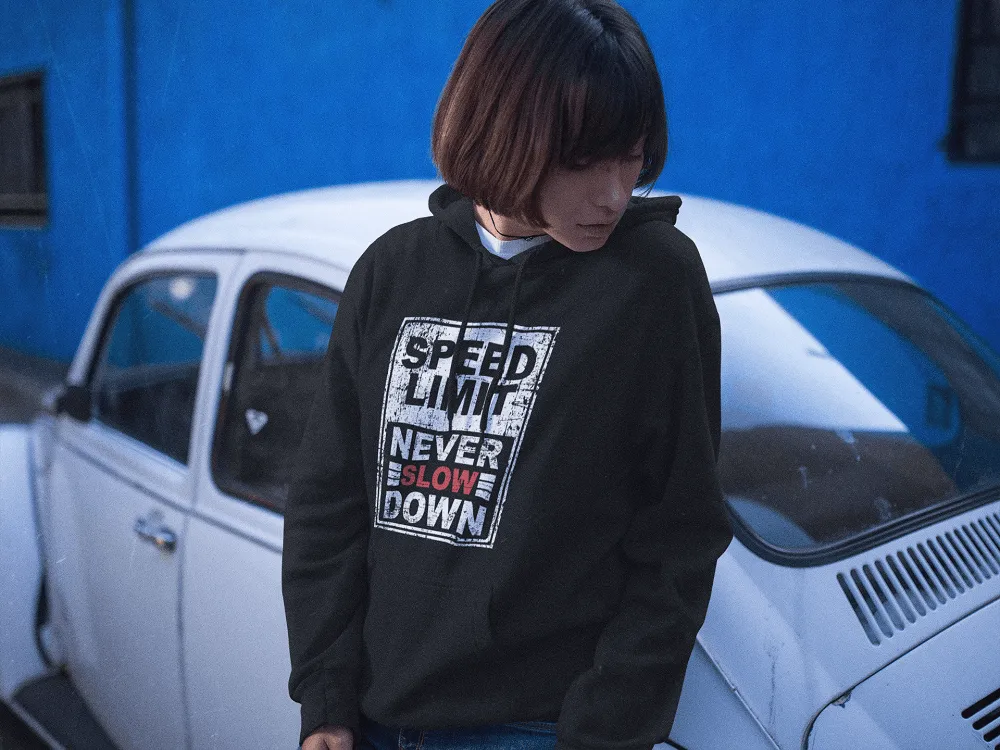 Speed Limit- Never Slow Down - Grunge Effect T-shirt & Hoodie