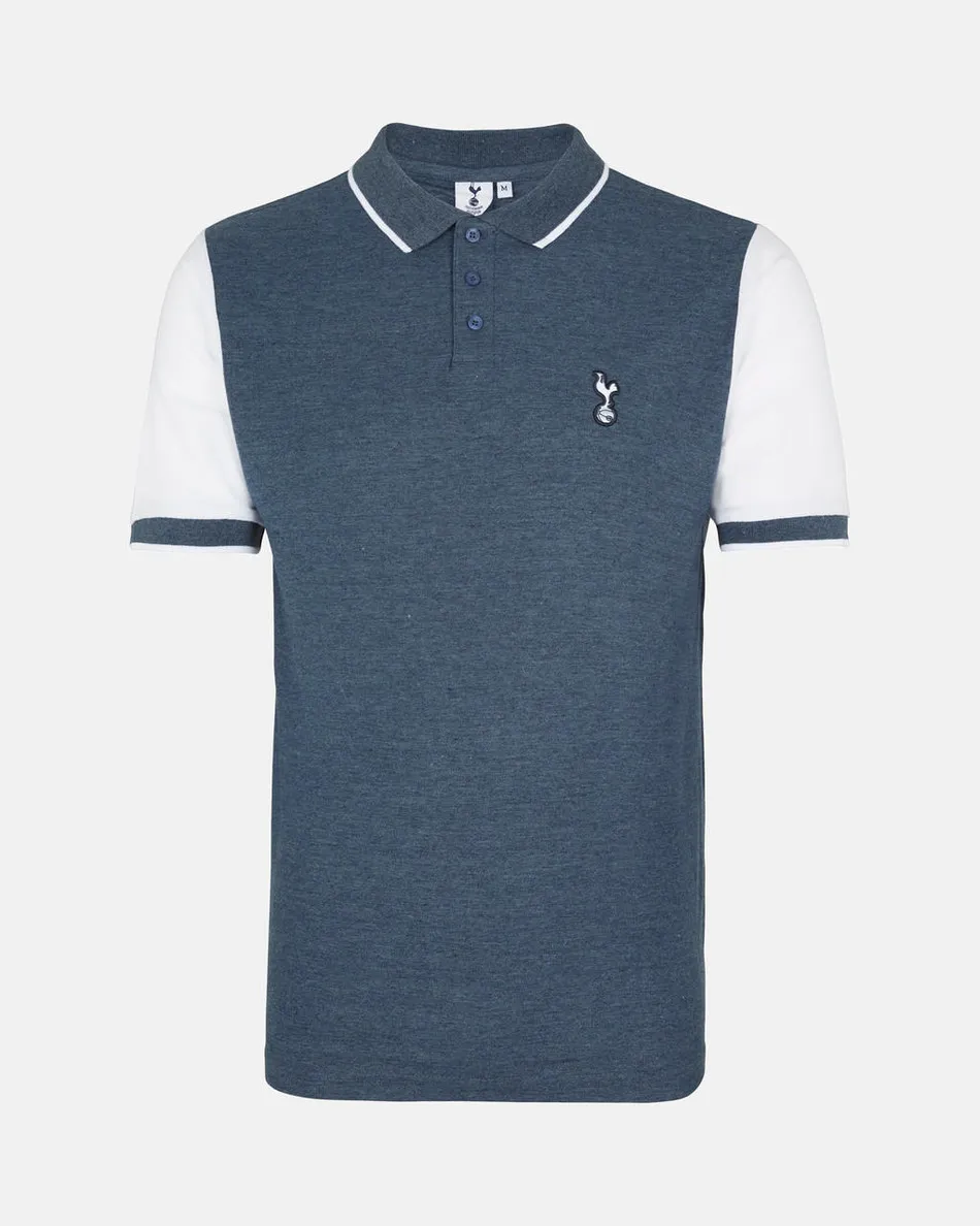 Spurs Mens Blue Contrast Sleeve Cotton Pique Polo