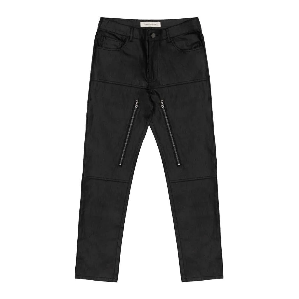 Straight Zipper Waxed Jeans