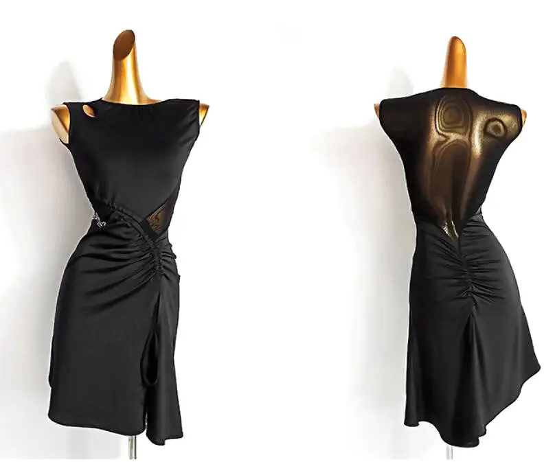 Summer High Split Black Latin Dancewear Dress | 717