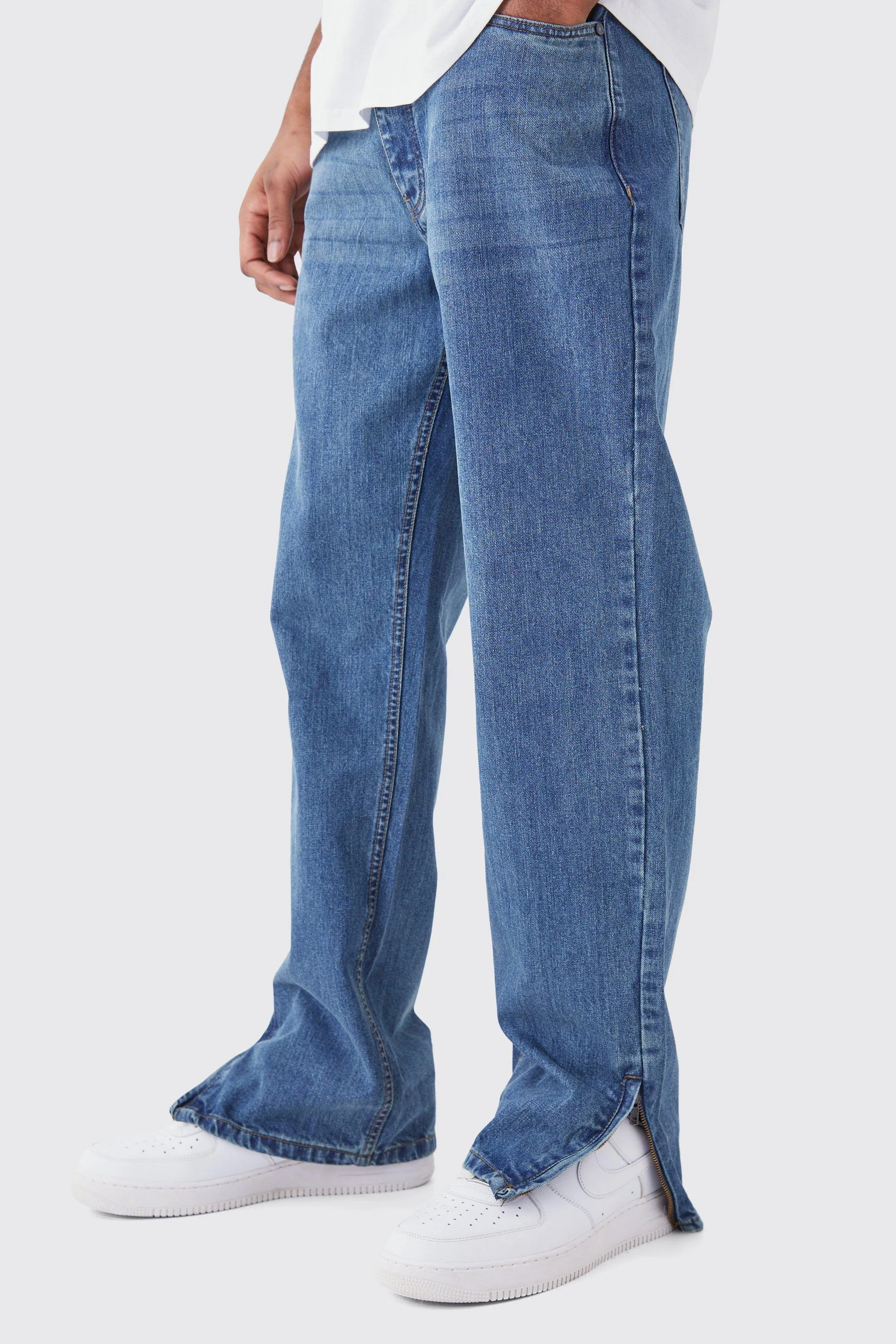 Tall Relaxed Rigid Zip Hem Jeans | boohooMAN UK