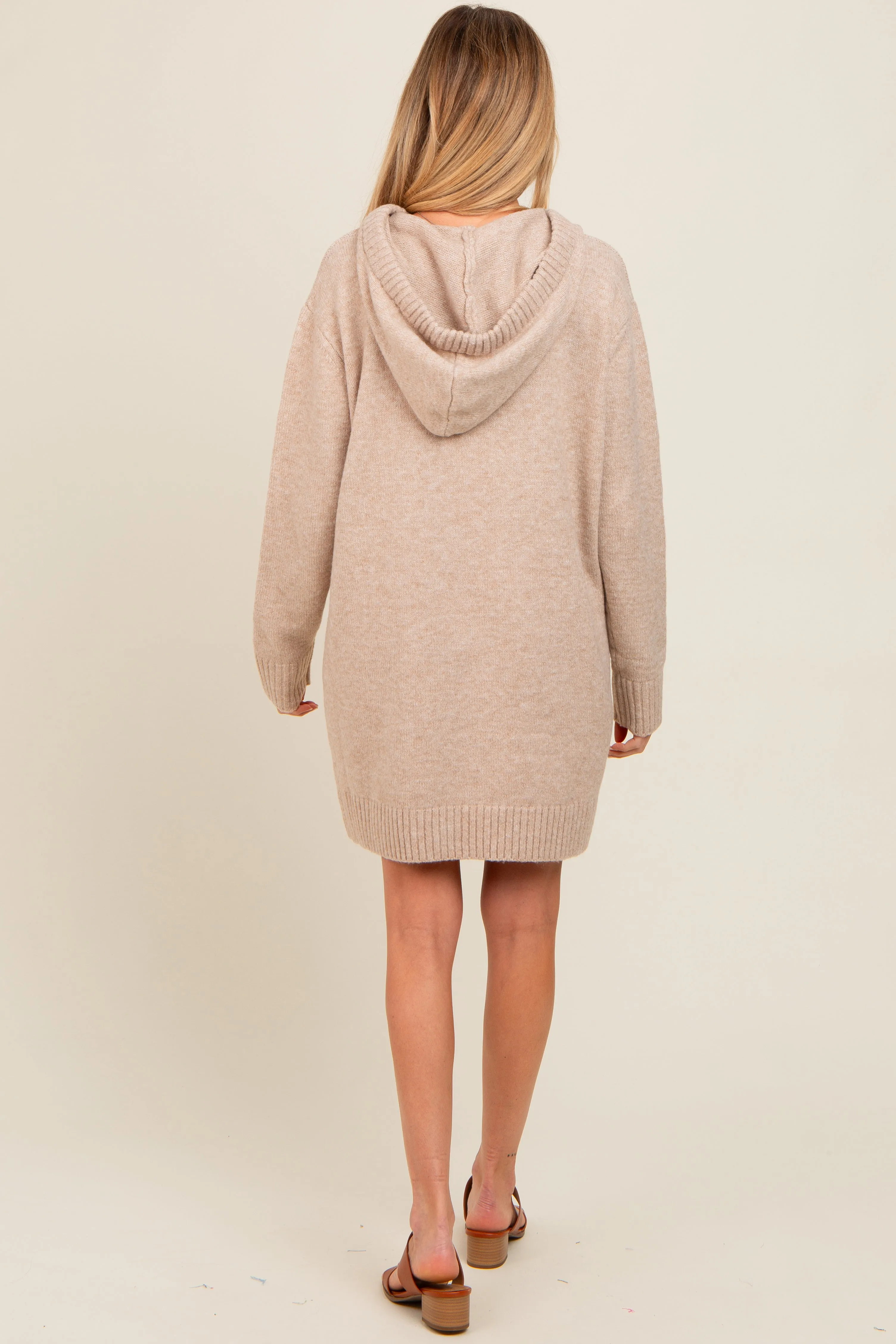 Taupe Hooded Front Pocket Maternity Sweater Dress