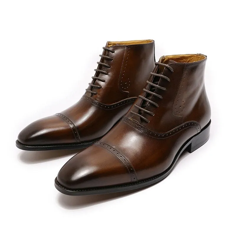 The Fazona - Classic Brogue Leather Boots For Men