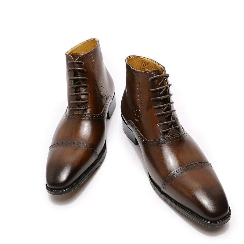 The Fazona - Classic Brogue Leather Boots For Men