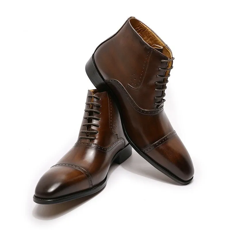 The Fazona - Classic Brogue Leather Boots For Men