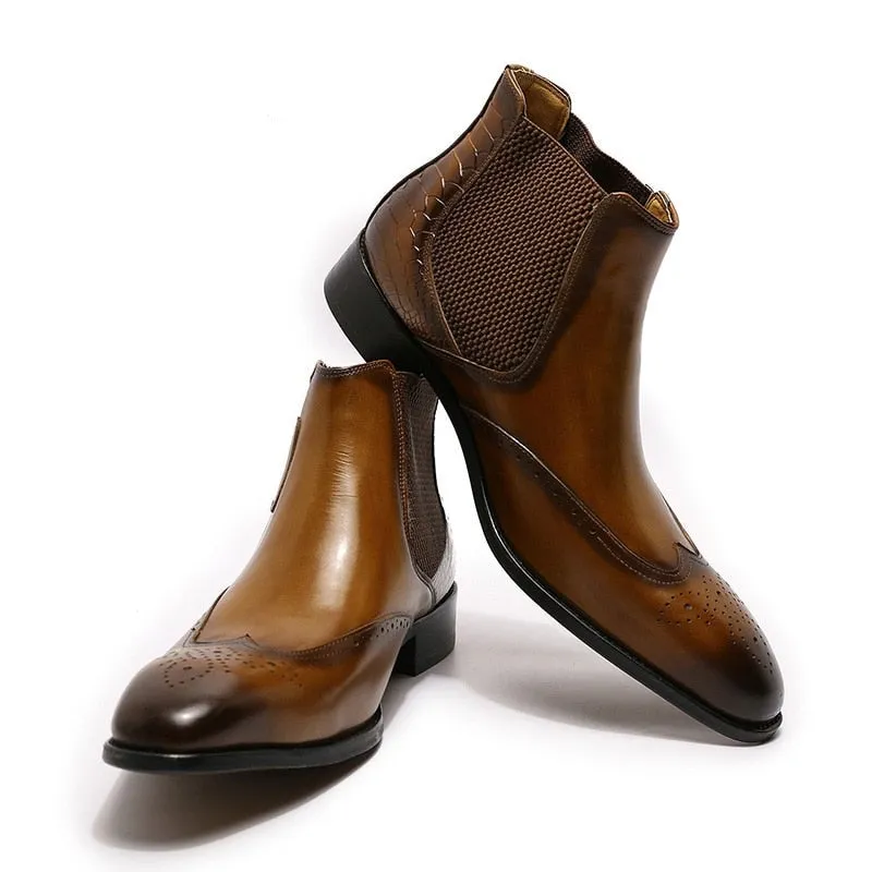 The Fiero - Luxury Chelsea Ankle Leather Brogue Boots For Men