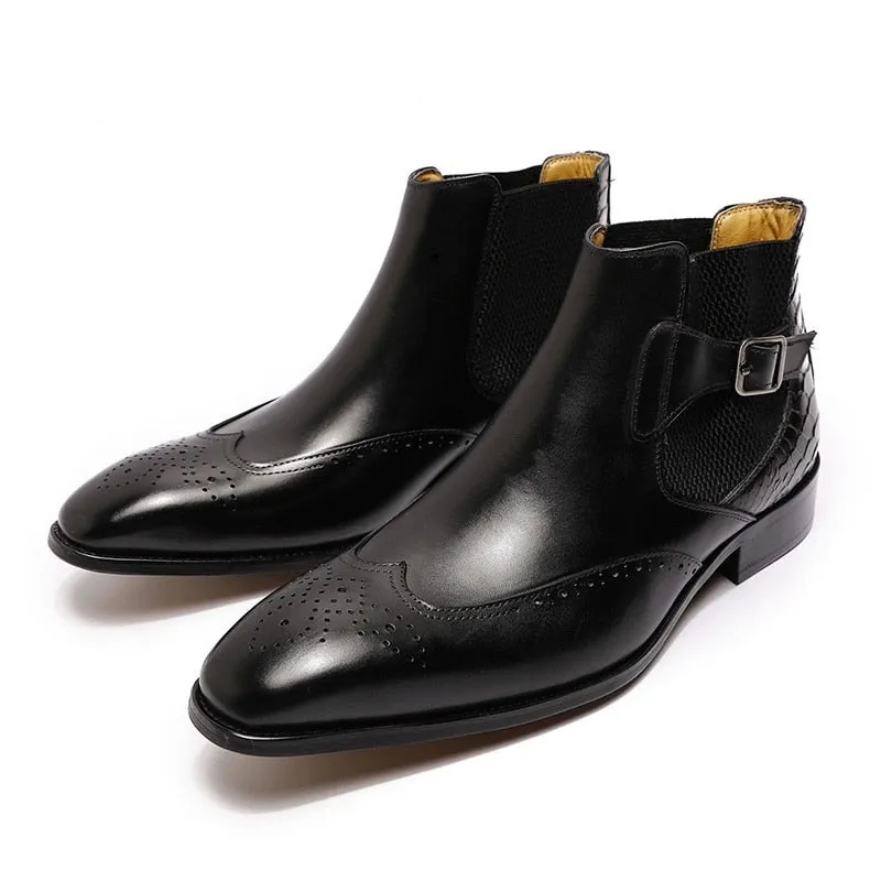 The Fiero - Luxury Chelsea Ankle Leather Brogue Boots For Men