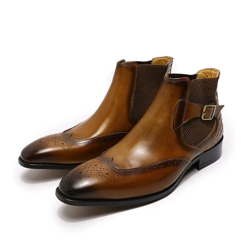 The Fiero - Luxury Chelsea Ankle Leather Brogue Boots For Men