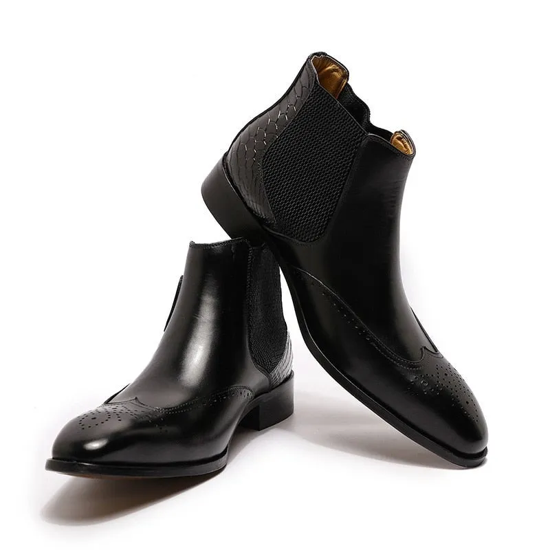 The Fiero - Luxury Chelsea Ankle Leather Brogue Boots For Men