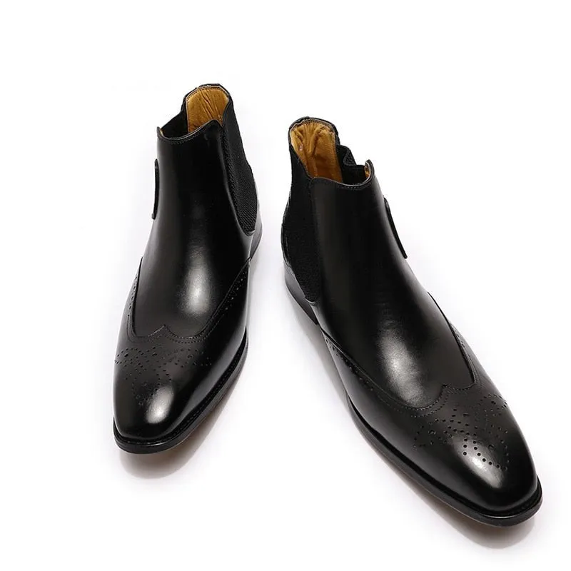 The Fiero - Luxury Chelsea Ankle Leather Brogue Boots For Men