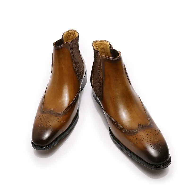 The Fiero - Luxury Chelsea Ankle Leather Brogue Boots For Men