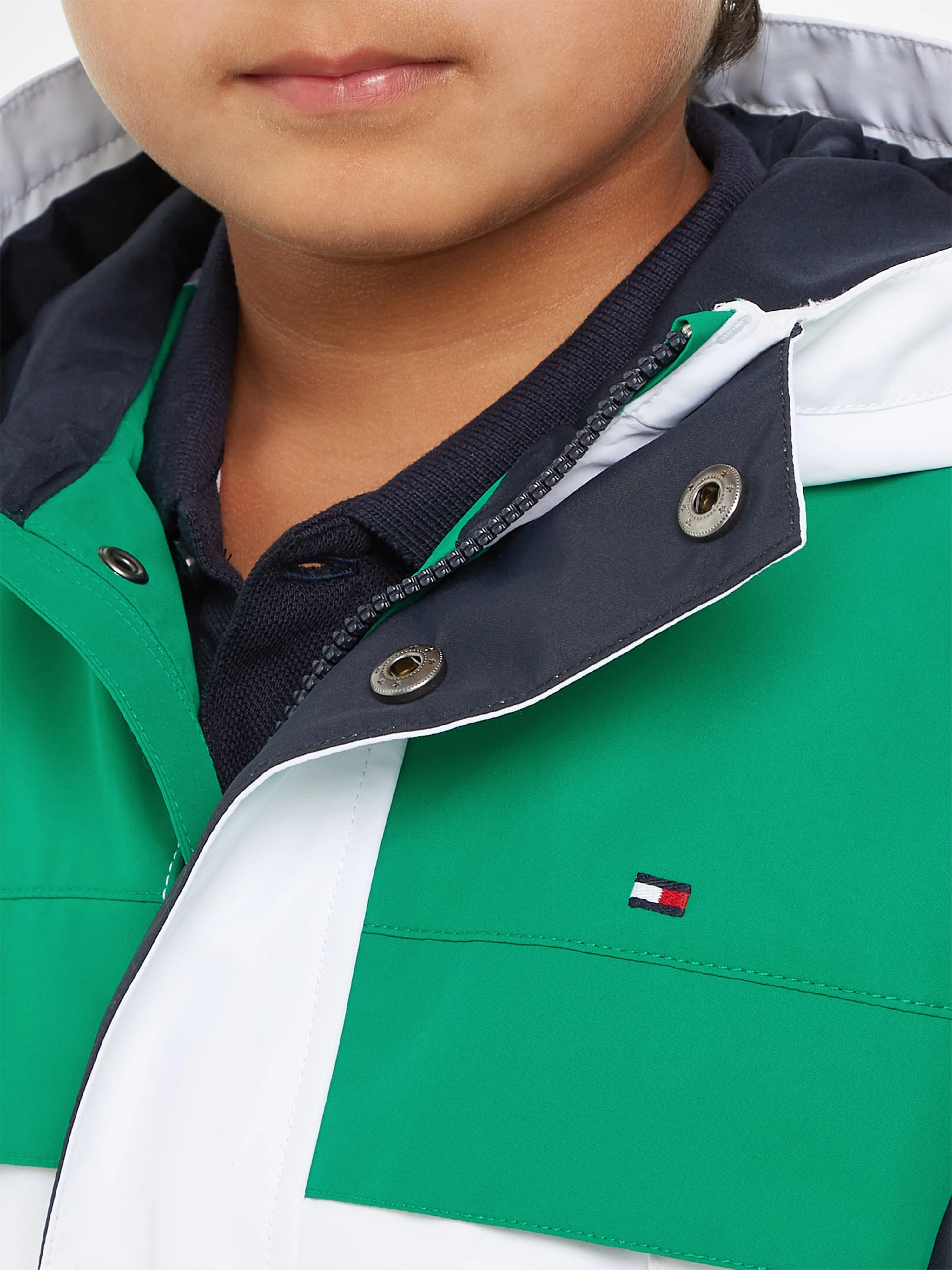 Tommy Hilfiger Boys Colourblock Hooded Jacket in Green