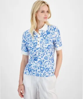 Tommy Hilfiger Women's Indigo Garden Printed Polo Top