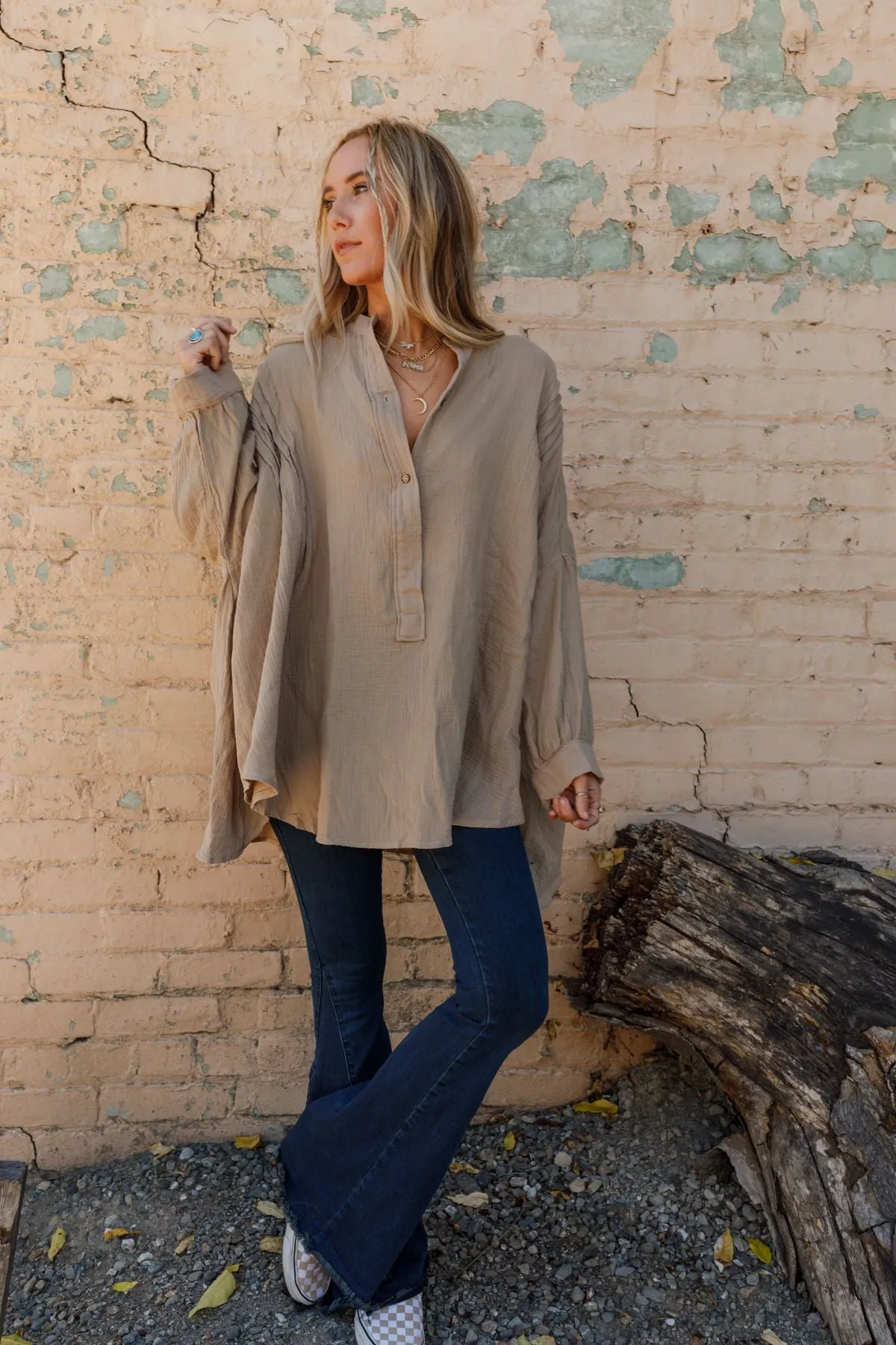 Top Notch Oversized Top - Taupe