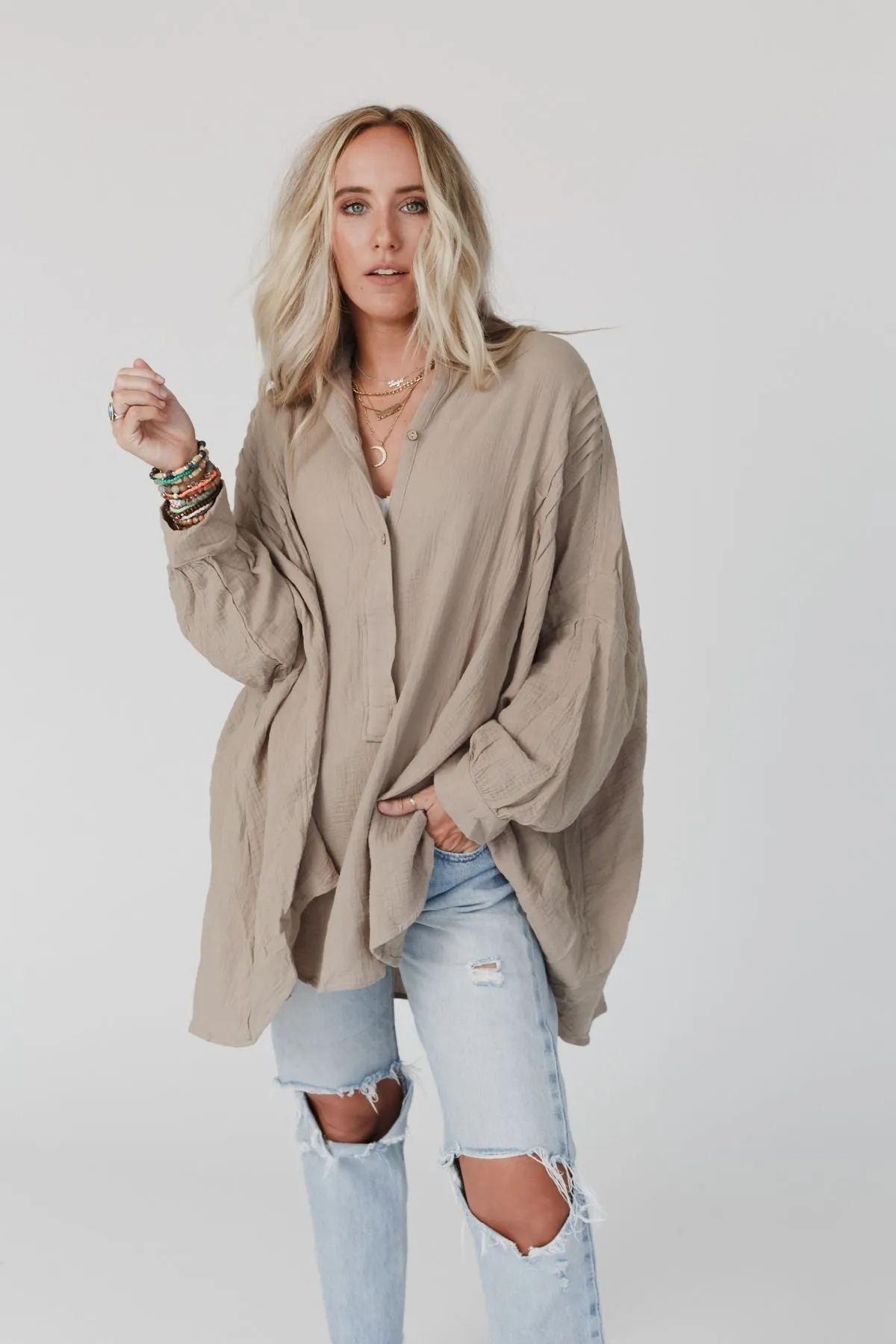 Top Notch Oversized Top - Taupe