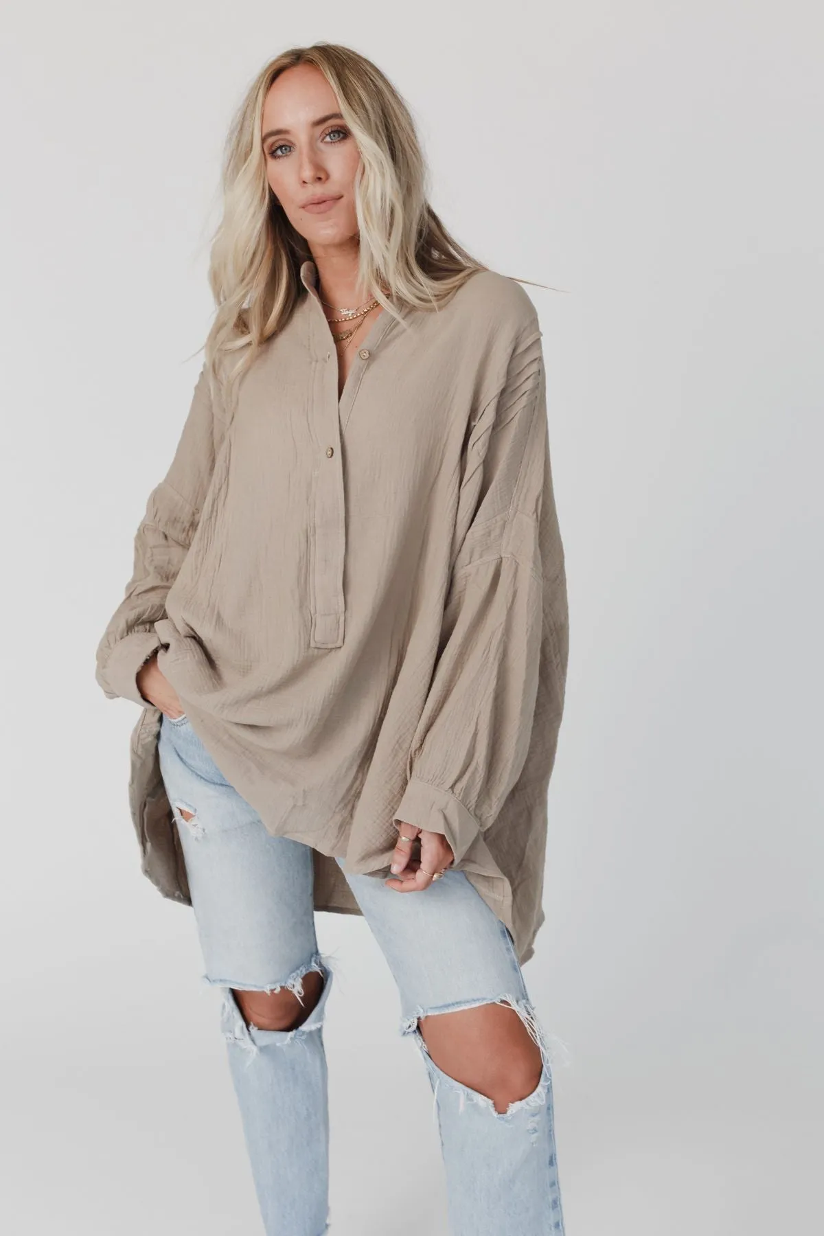 Top Notch Oversized Top - Taupe