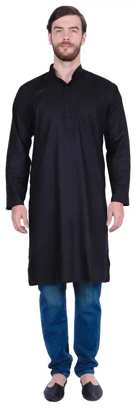 Traditional Men's Long Kurta India Clothes (Black)