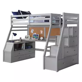 Twin Size Gray Finish Pine Wood Loft Bed