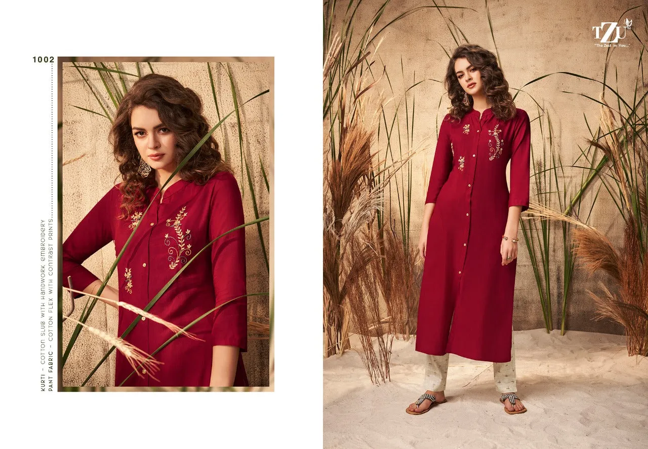 TZU LIFESTYLE MAAHI HAND WORK KURTI WITH PLAZO COLLECTION