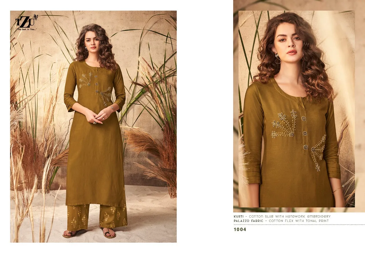 TZU LIFESTYLE MAAHI HAND WORK KURTI WITH PLAZO COLLECTION