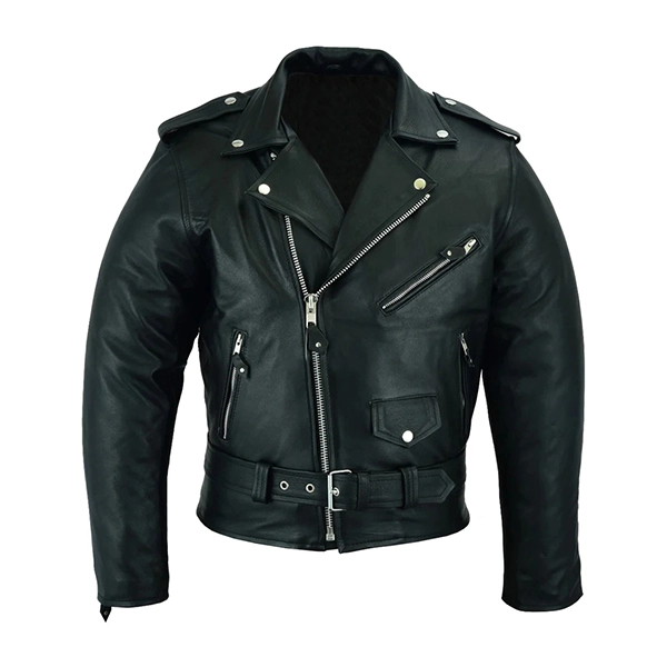 UK Men Black Biker Leather Jacket - Famous Jackets