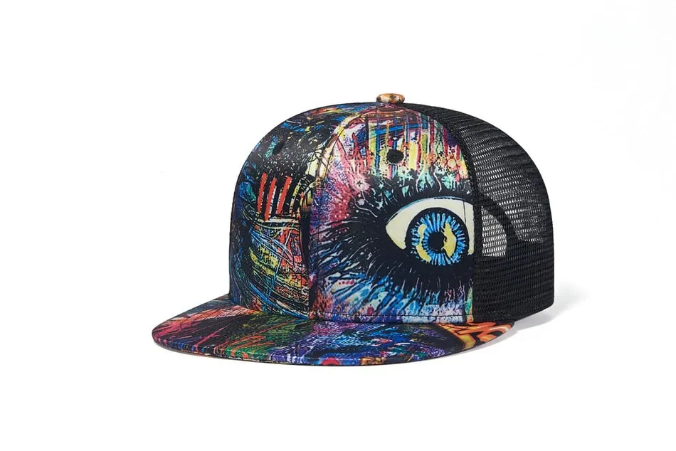 Unisex Casual Summer Graffiti Flat Brim Snapback Baseball Mesh Cap