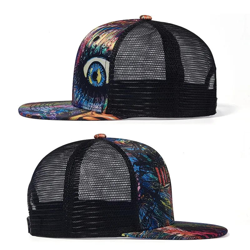 Unisex Casual Summer Graffiti Flat Brim Snapback Baseball Mesh Cap