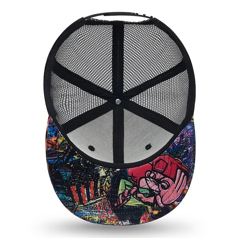 Unisex Casual Summer Graffiti Flat Brim Snapback Baseball Mesh Cap