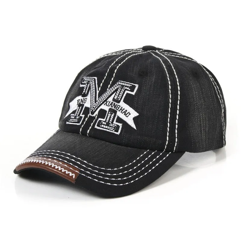 Unisex Summer Metallic M Letter Printed Adjustable Snapback Baseball Cap