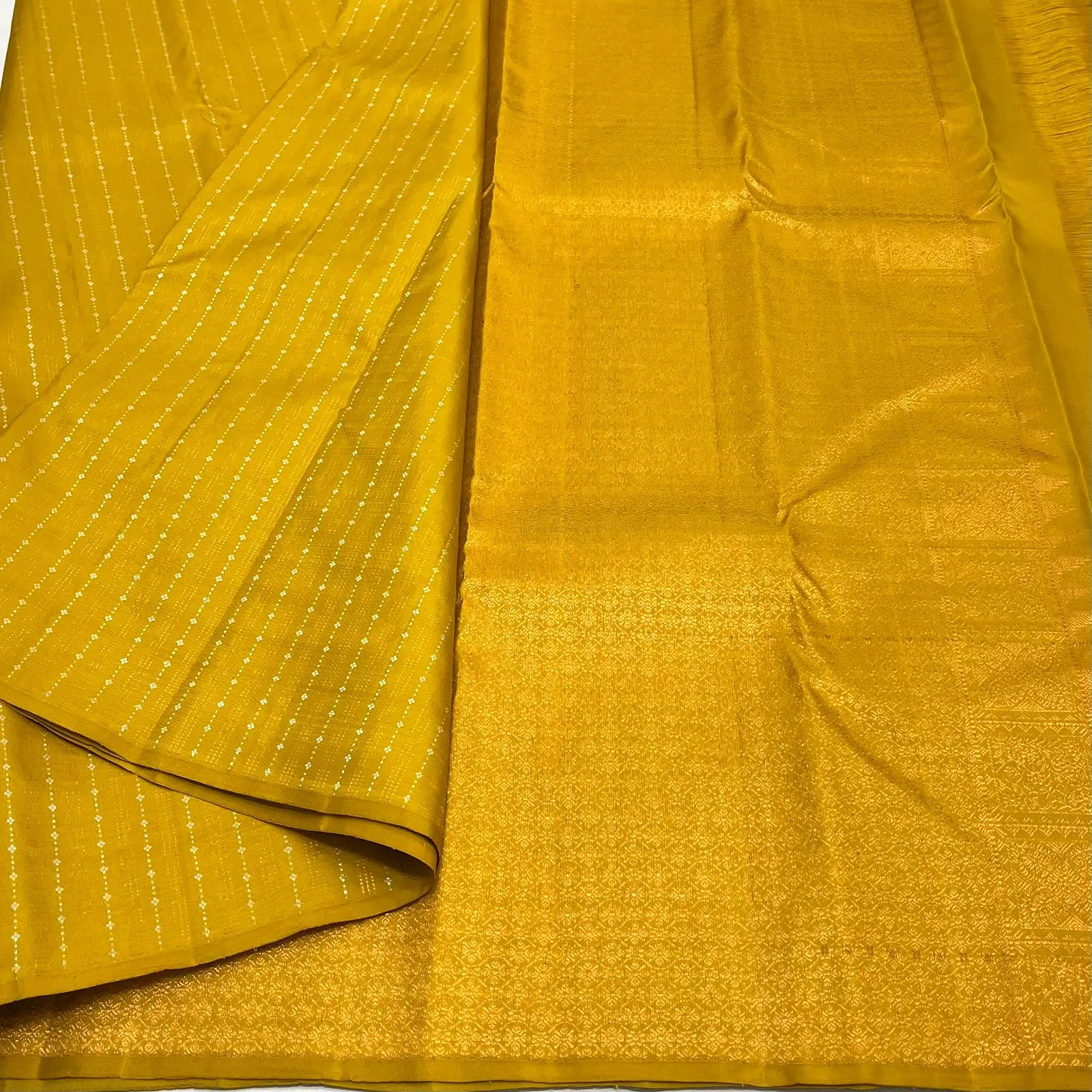  Vaira Oosi  Golden Yellow shade Kanjivaram Pure Silk Handloom Double warp self grand pallu and blouse -PDS001VO