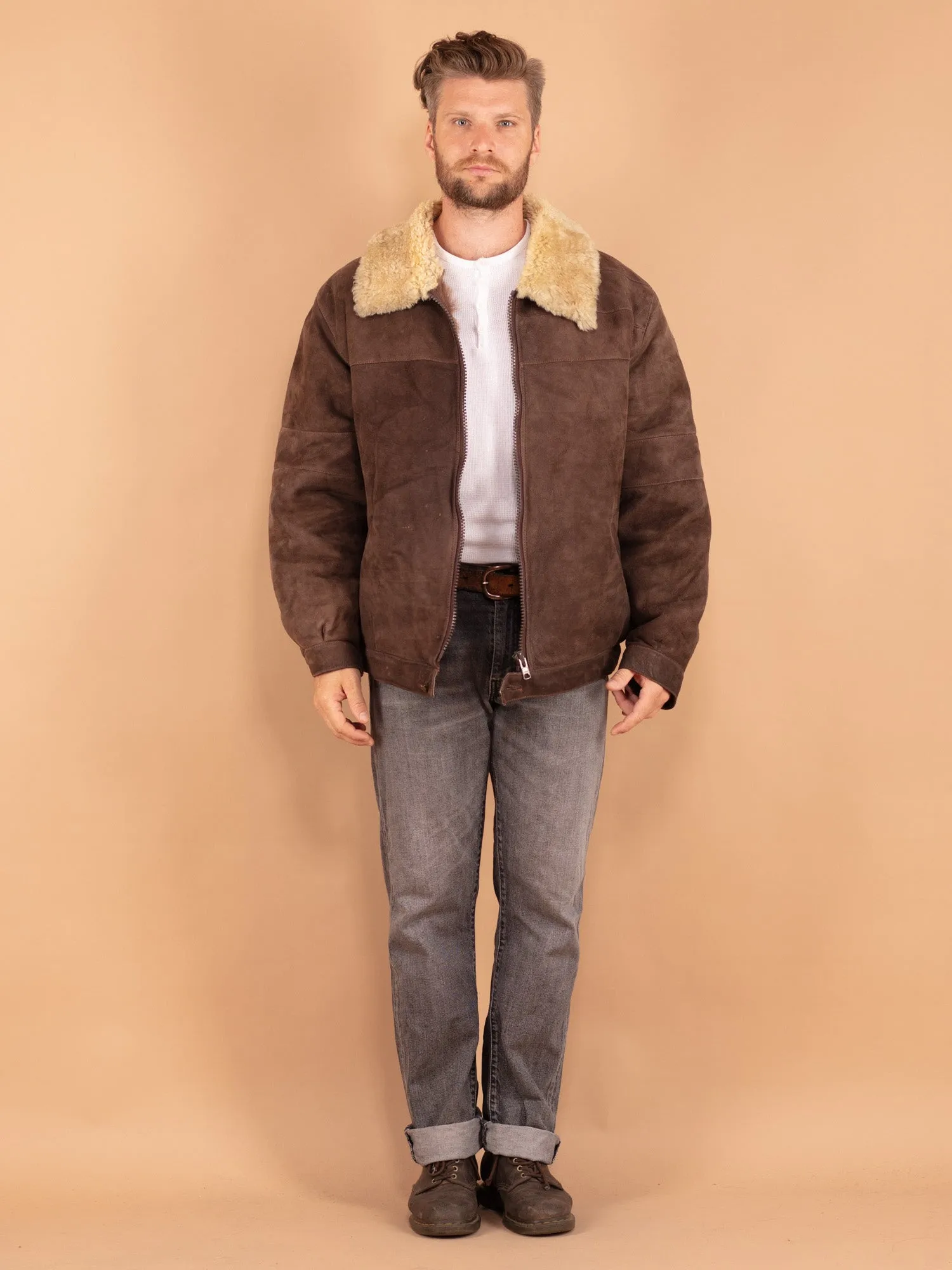 Vintage 70's Men Sheepskin Jacket in Brown