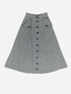 Vintage A-line dogtooth maxi skirt in black and white – 2XS