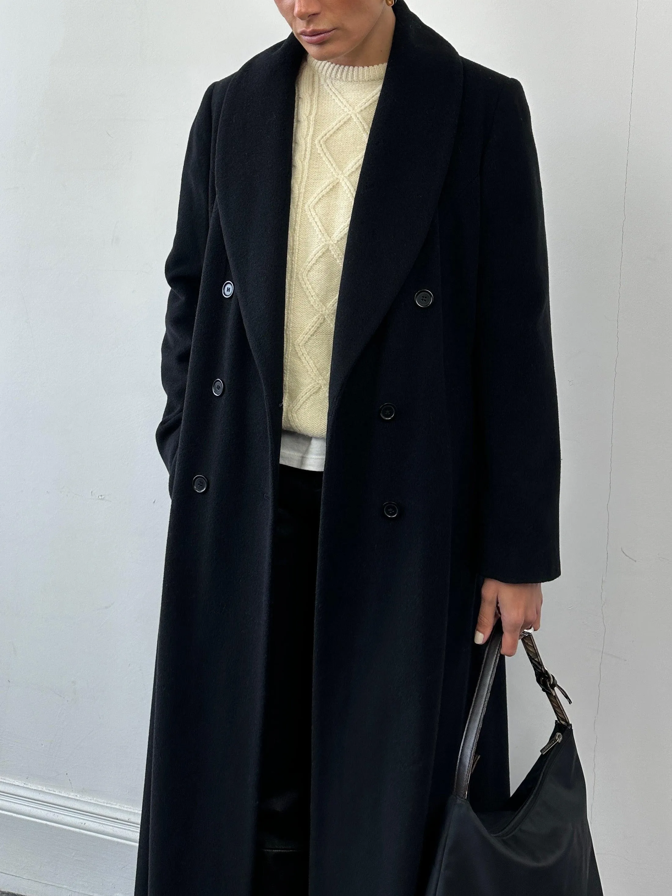 Vintage Wool Cashmere Double Breasted Floor Length Coat - M