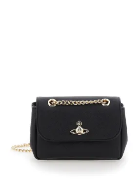 Vivienne Westwood Black Small Crossbody Bag With Orb Logo In Saffiano Effect Fabric Woman