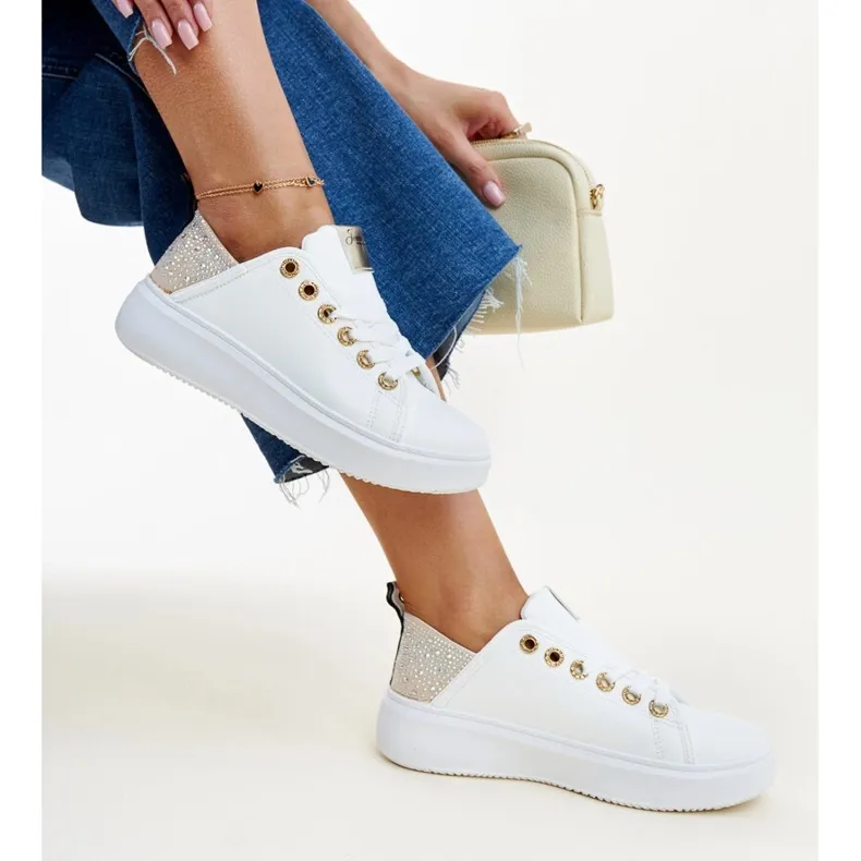 White and beige sneakers with zircons Antonietta