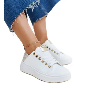 White and beige sneakers with zircons Antonietta