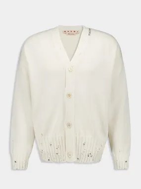 White Cotton V-Neck Cardigan