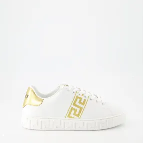 White Embroidered Greca Sneakers