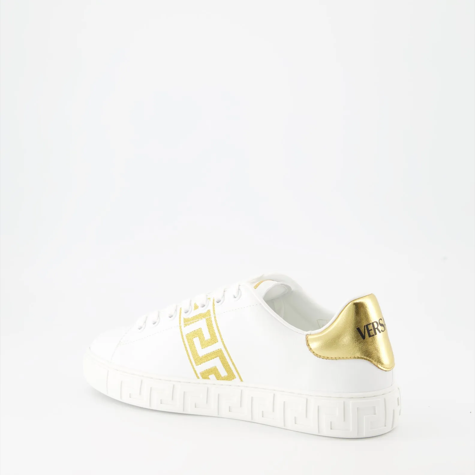 White Embroidered Greca Sneakers