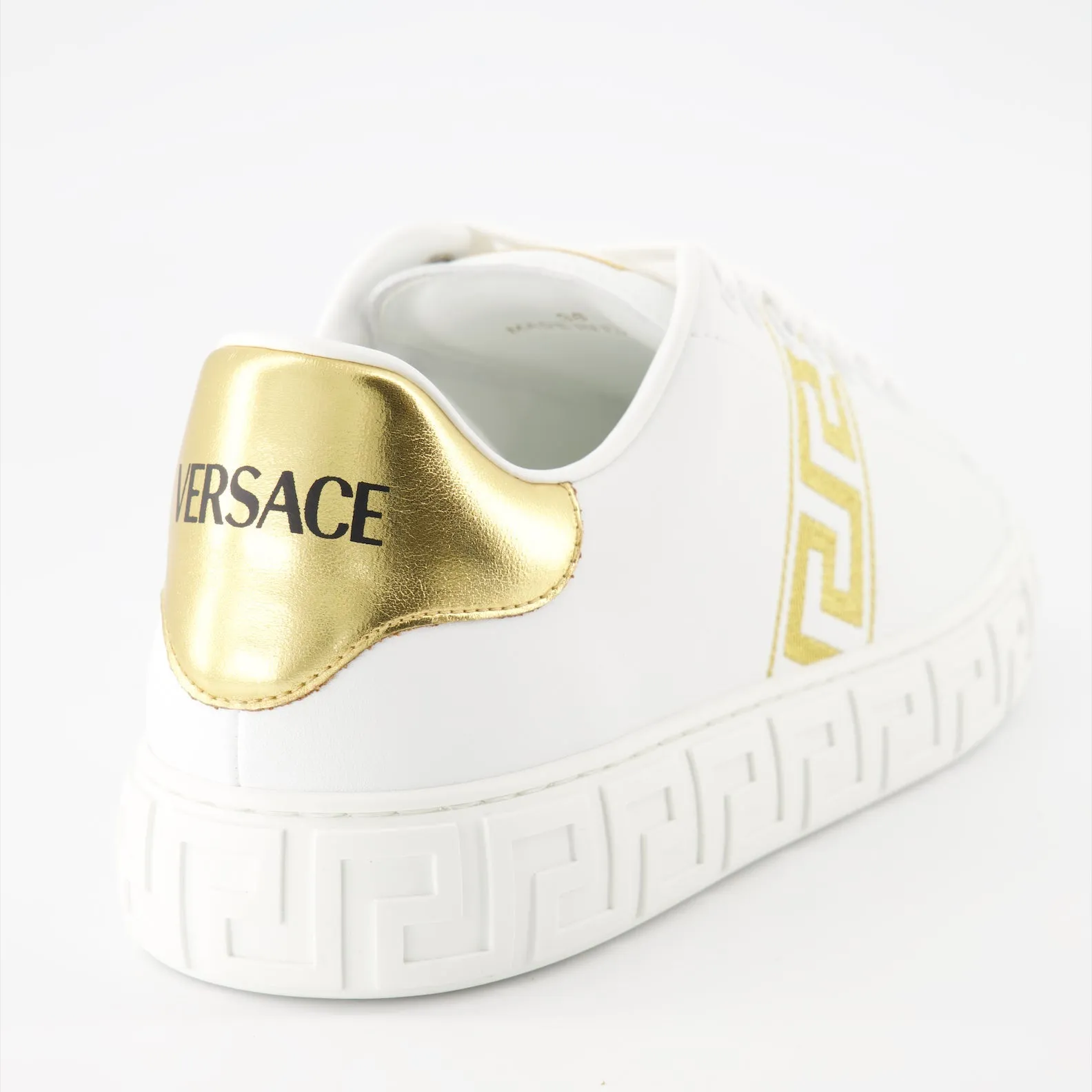 White Embroidered Greca Sneakers