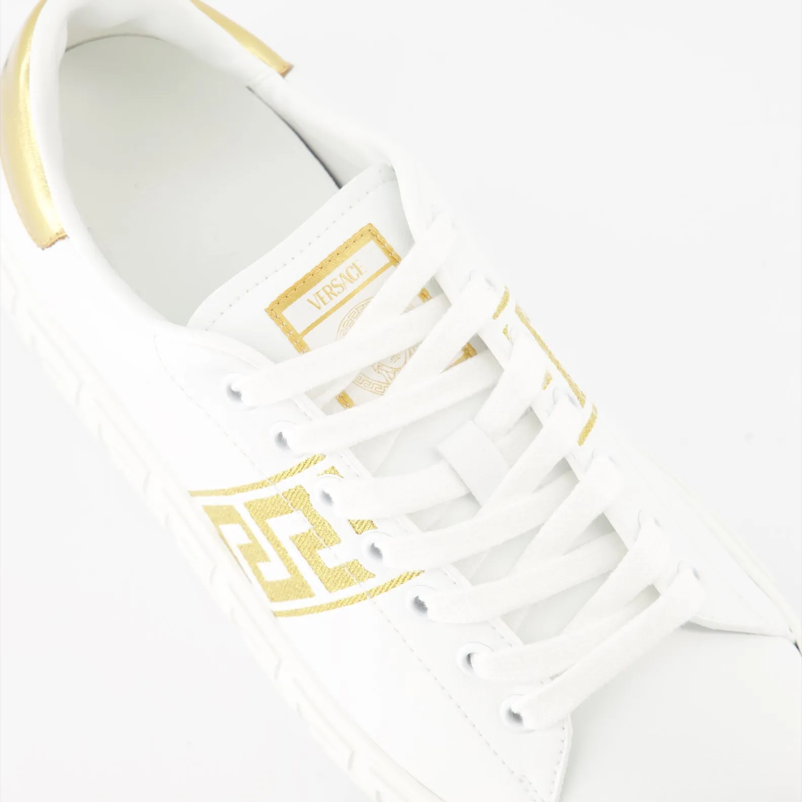 White Embroidered Greca Sneakers