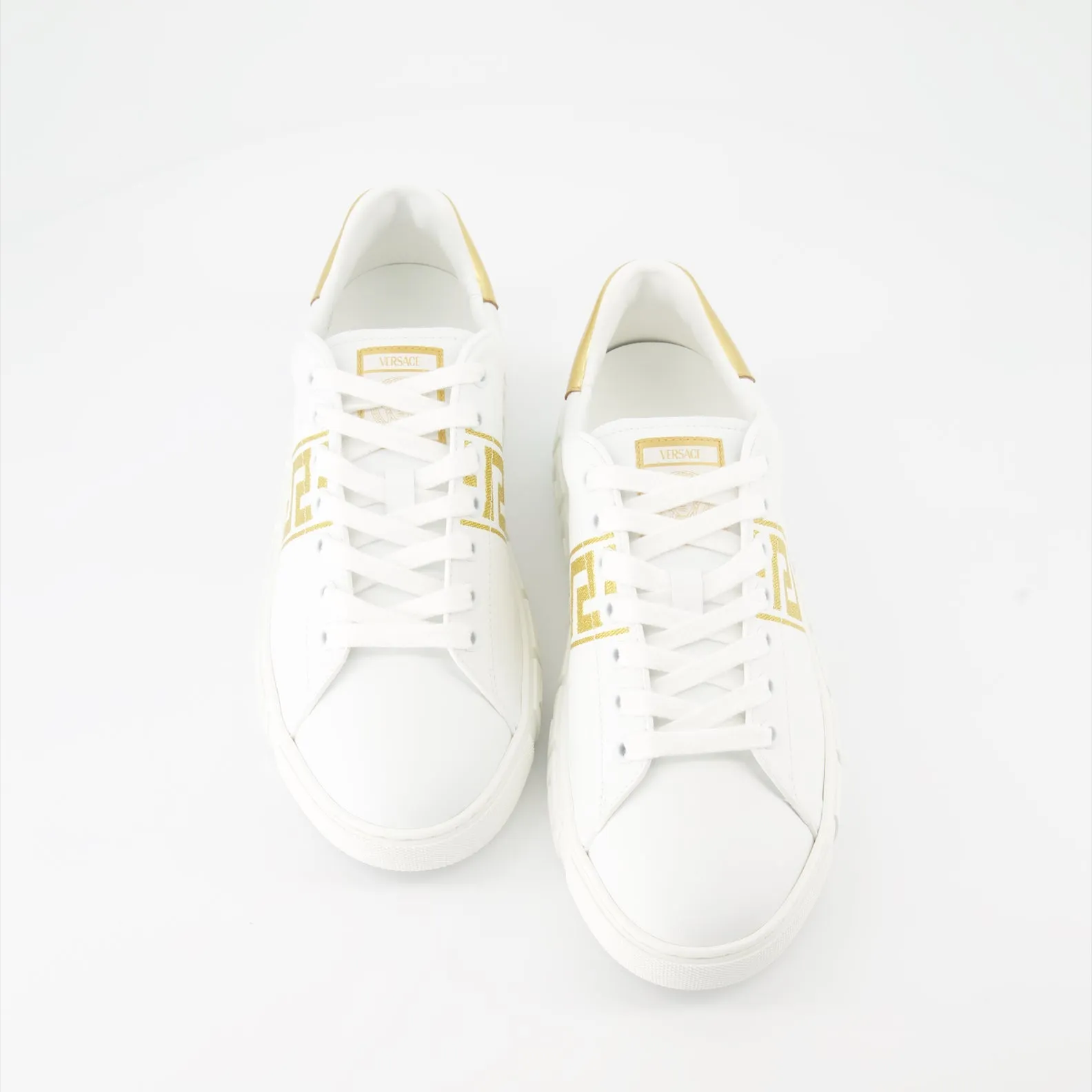 White Embroidered Greca Sneakers