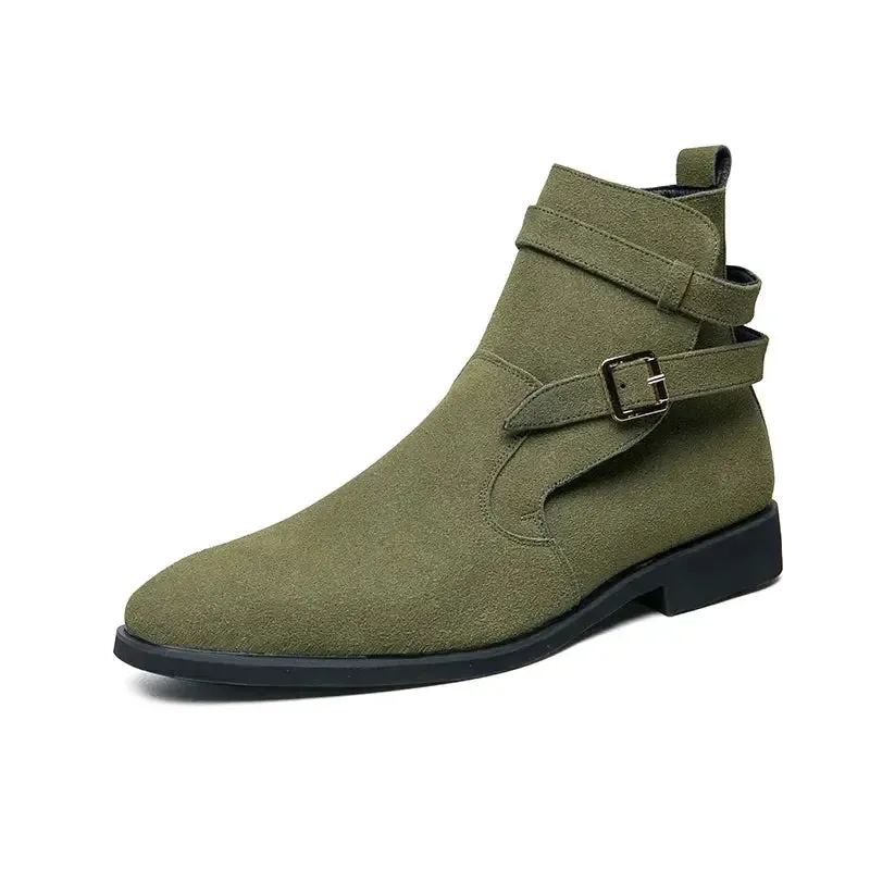 Wibo - Fashion suede leather boots for men with buckle/belt detail