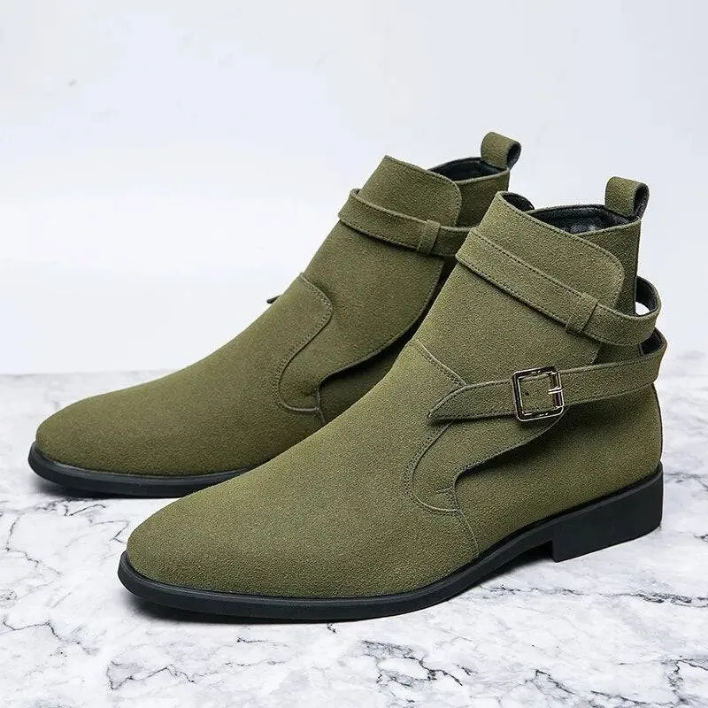 Wibo - Fashion suede leather boots for men with buckle/belt detail