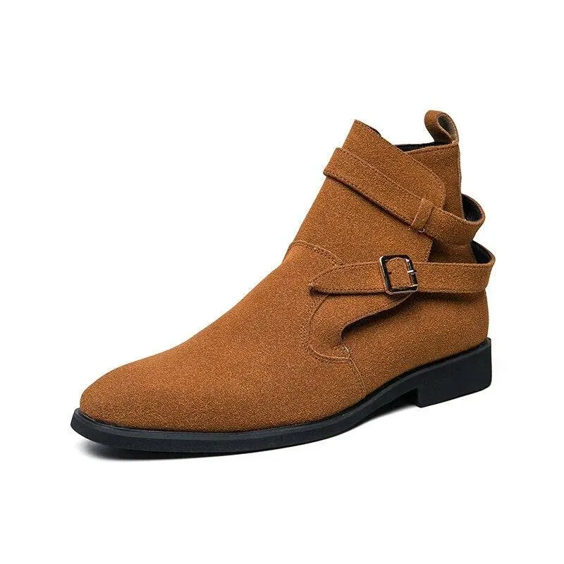 Wibo - Fashion suede leather boots for men with buckle/belt detail